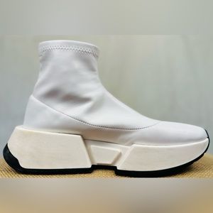 Auth Maison Margiela White High Top Leather Platform MM 6 Sneakers,38, ITALY